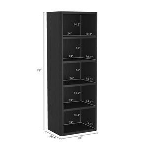 Manhattan Comfort Rivington Modern 5-shelf Bookcase - Elevate Your Space With Elegant Design And Functional Style Black Mdp 3-bc003-bk