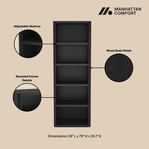 Manhattan Comfort Rivington Modern 5-shelf Bookcase - Elevate Your Space With Elegant Design And Functional Style Black Mdp 3-bc003-bk