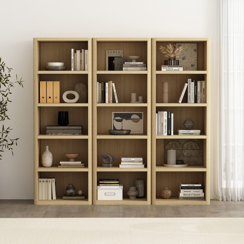 Manhattan Comfort Rivington Modern 5-shelf Bookcase - Elevate Your Space With Elegant Design And Functional Style Natural Oak Mdp 3-bc003-na
