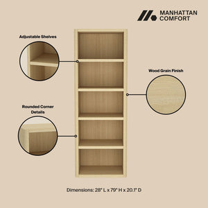 Manhattan Comfort Rivington Modern 5-shelf Bookcase - Elevate Your Space With Elegant Design And Functional Style Natural Oak Mdp 3-bc003-na
