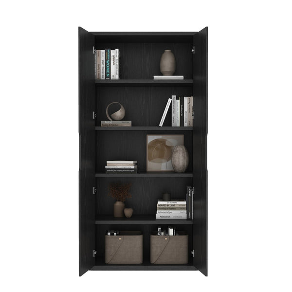 Manhattan Comfort Rivington Modern Bookcase Cabinet - Sleek 5-shelf Design For Stylish Storage In Any Room Black Mdp 3-bc004-bk