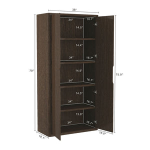 Manhattan Comfort Rivington Modern Bookcase Cabinet - Sleek 5-shelf Design For Stylish Storage In Any Room Walnut Mdp 3-bc004-br