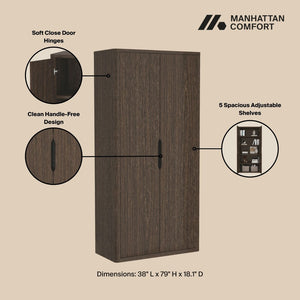 Manhattan Comfort Rivington Modern Bookcase Cabinet - Sleek 5-shelf Design For Stylish Storage In Any Room Walnut Mdp 3-bc004-br