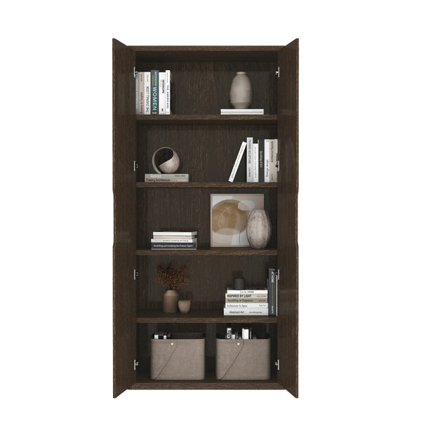 Manhattan Comfort Rivington Modern Bookcase Cabinet - Sleek 5-shelf Design For Stylish Storage In Any Room Walnut Mdp 3-bc004-br
