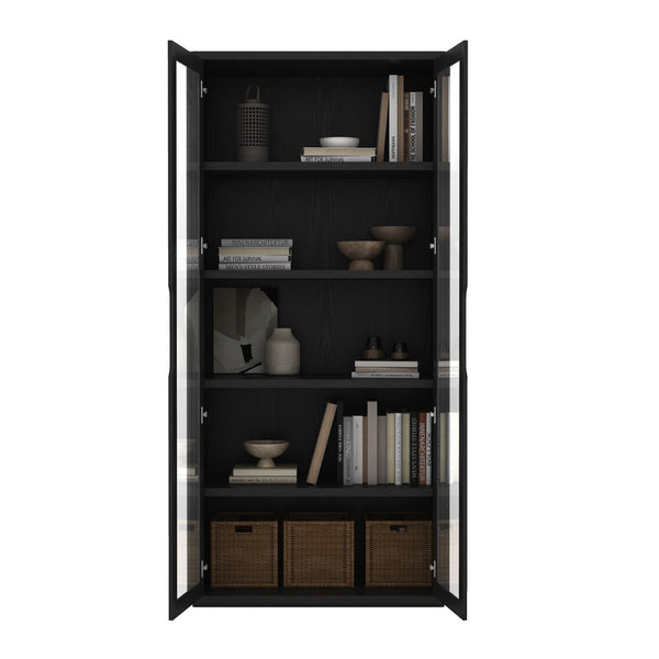 Manhattan Comfort Rivington Modern Bookcase Cabinet - Sleek 5-shelf Design For Stylish Storage In Any Room Black Mdp 3-bc005-bk