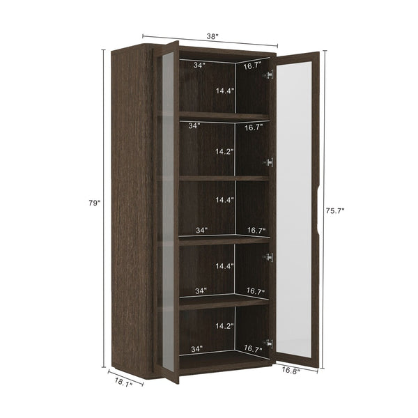 Manhattan Comfort Rivington Modern Bookcase Cabinet - Sleek 5-shelf Design For Stylish Storage In Any Room Walnut Mdp 3-bc005-br