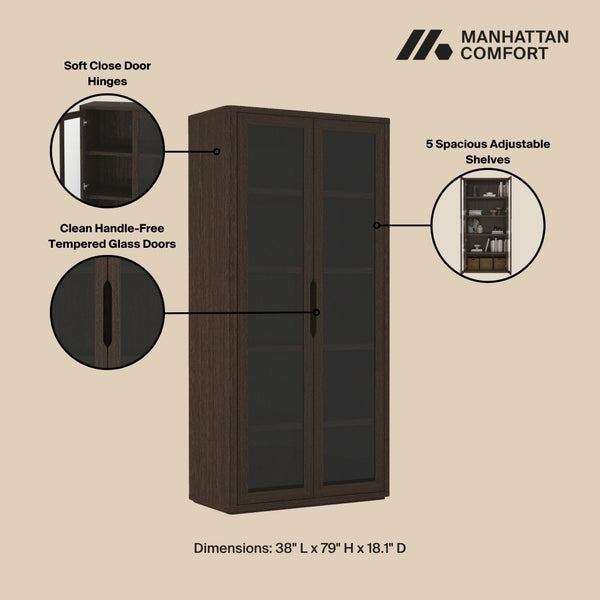 Manhattan Comfort Rivington Modern Bookcase Cabinet - Sleek 5-shelf Design For Stylish Storage In Any Room Walnut Mdp 3-bc005-br