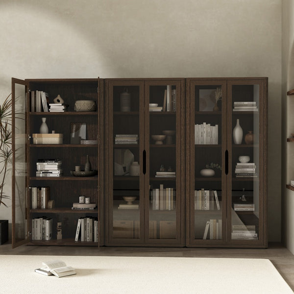 Manhattan Comfort Rivington Modern Bookcase Cabinet - Sleek 5-shelf Design For Stylish Storage In Any Room Walnut Mdp 3-bc005-br