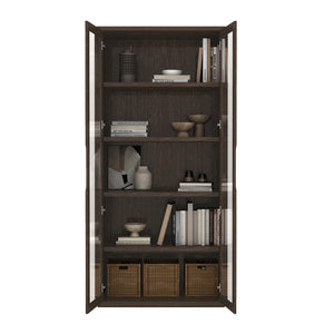 Manhattan Comfort Rivington Modern Bookcase Cabinet - Sleek 5-shelf Design For Stylish Storage In Any Room Walnut Mdp 3-bc005-br
