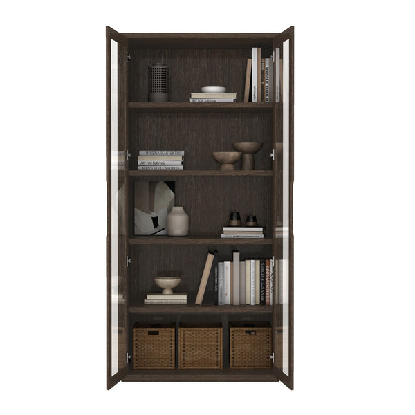 Manhattan Comfort Rivington Modern Bookcase Cabinet - Sleek 5-shelf Design For Stylish Storage In Any Room Walnut Mdp 3-bc005-br