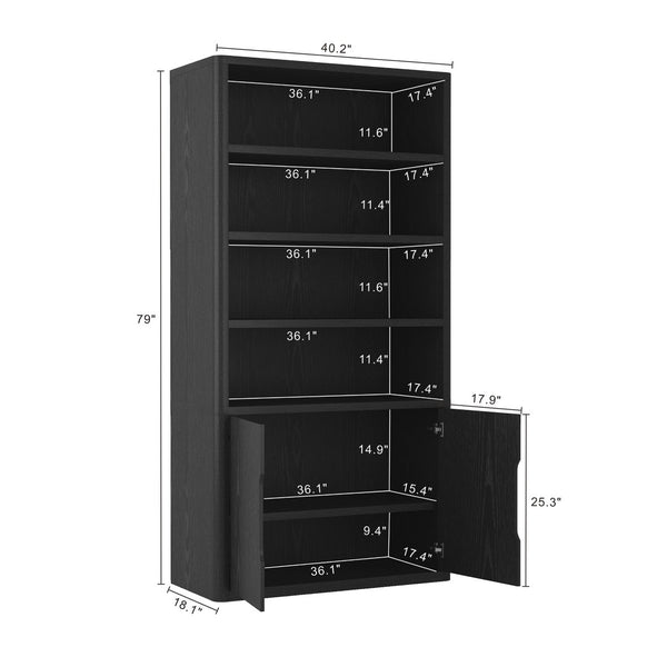 Manhattan Comfort Rivington Modern Bookcase Cabinet - Sleek 5-shelf Design For Stylish Storage In Any Room Black Mdp 3-bc006-bk