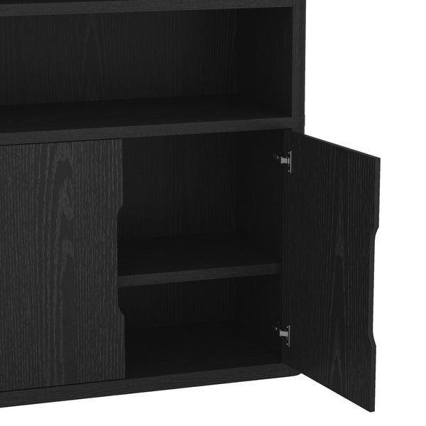 Manhattan Comfort Rivington Modern Bookcase Cabinet - Sleek 5-shelf Design For Stylish Storage In Any Room Black Mdp 3-bc006-bk
