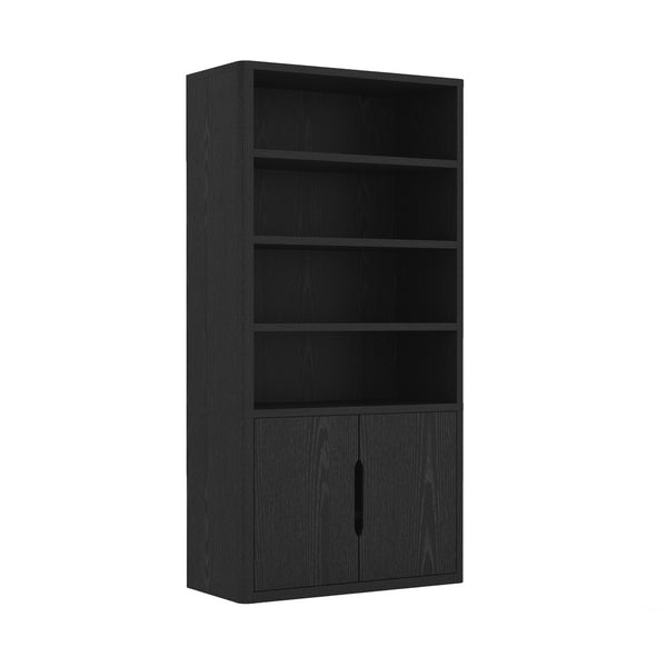 Manhattan Comfort Rivington Modern Bookcase Cabinet - Sleek 5-shelf Design For Stylish Storage In Any Room Black Mdp 3-bc006-bk