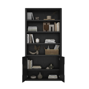 Manhattan Comfort Rivington Modern Bookcase Cabinet - Sleek 5-shelf Design For Stylish Storage In Any Room Black Mdp 3-bc006-bk
