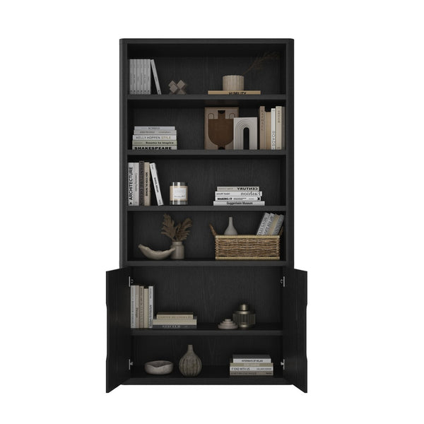 Manhattan Comfort Rivington Modern Bookcase Cabinet - Sleek 5-shelf Design For Stylish Storage In Any Room Black Mdp 3-bc006-bk