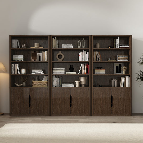 Manhattan Comfort Rivington Modern Bookcase Cabinet - Sleek 5-shelf Design For Stylish Storage In Any Room Walnut Mdp 3-bc006-br