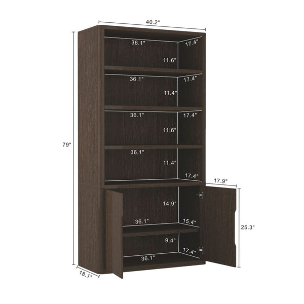 Manhattan Comfort Rivington Modern Bookcase Cabinet - Sleek 5-shelf Design For Stylish Storage In Any Room Walnut Mdp 3-bc006-br