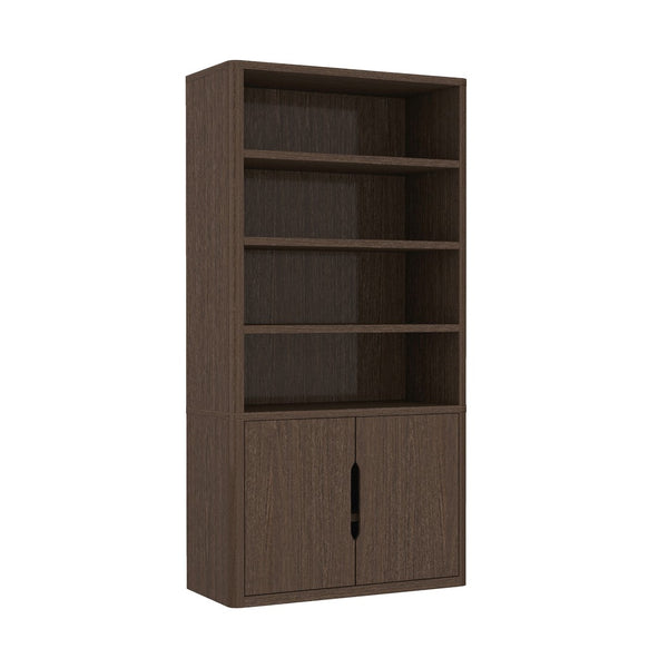 Manhattan Comfort Rivington Modern Bookcase Cabinet - Sleek 5-shelf Design For Stylish Storage In Any Room Walnut Mdp 3-bc006-br