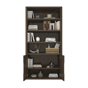 Manhattan Comfort Rivington Modern Bookcase Cabinet - Sleek 5-shelf Design For Stylish Storage In Any Room Walnut Mdp 3-bc006-br