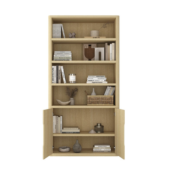 Manhattan Comfort Rivington Modern Bookcase Cabinet - Sleek 5-shelf Design For Stylish Storage In Any Room Natural Oak Mdp 3-bc006-na