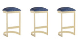 Manhattan Comfort Aura Modern Bar Stool (Set of 3) Blue and Polished Brass 3-BS006-BL