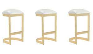 Manhattan Comfort Aura Modern Bar Stool (Set of 3) White and Polished Brass 3-BS006-WH