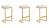 Manhattan Comfort Aura Modern Bar Stool (Set of 3) White and Polished Brass 3-BS006-WH