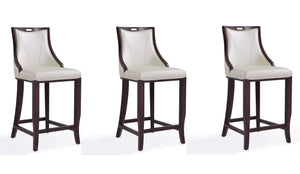 Manhattan Comfort Emperor Traditional Bar Stool (Set of 3) Pearl White and Walnut 3-BS008-PW