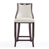 Manhattan Comfort Emperor Traditional Bar Stool (Set of 3) Pearl White and Walnut 3-BS008-PW