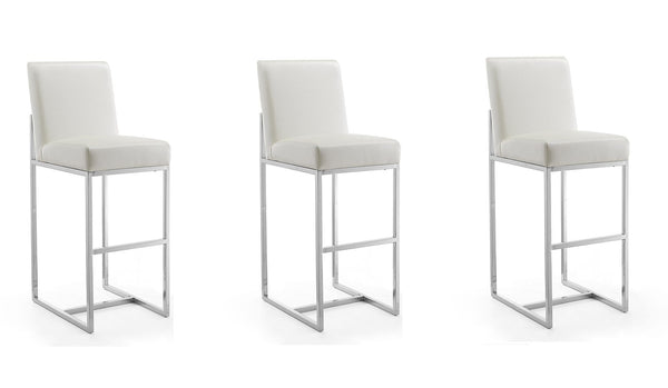 Manhattan Comfort Element Modern Bar Stool (Set of 3) Pearl White and Polished Chrome 3-BS010-PW