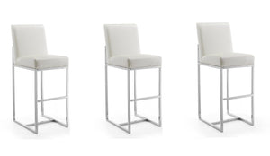 Manhattan Comfort Element Modern Bar Stool (Set of 3) Pearl White and Polished Chrome 3-BS010-PW