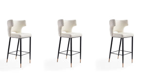 Manhattan Comfort Holguin Mid-Century Modern Bar Stool (Set of 3) Cream, Black and Gold 3-BS011-CR