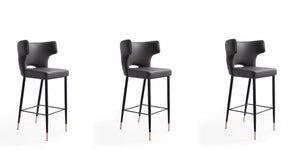 Manhattan Comfort Holguin Mid-Century Modern Bar Stool (Set of 3) Grey, Black and Gold 3-BS011-GY