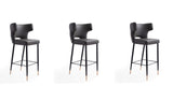 Manhattan Comfort Holguin Mid-Century Modern Bar Stool (Set of 3) Grey, Black and Gold 3-BS011-GY