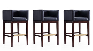 Manhattan Comfort Kingsley Mid-Century Modern Bar Stool (Set of 3) Black and Dark Walnut 3-BS012-BK