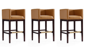 Manhattan Comfort Kingsley Mid-Century Modern Bar Stool (Set of 3) Camel and Dark Walnut 3-BS012-CL