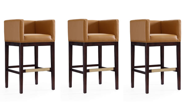 Manhattan Comfort Kingsley Mid-Century Modern Bar Stool (Set of 3) Camel and Dark Walnut 3-BS012-CL