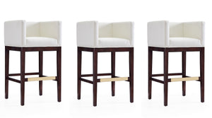 Manhattan Comfort Kingsley Mid-Century Modern Bar Stool (Set of 3) Ivory and Dark Walnut 3-BS012-IV