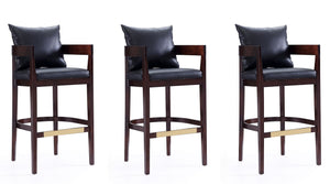 Manhattan Comfort Ritz Mid-Century Modern Bar Stool (Set of 3) Black and Dark Walnut 3-BS013-BK