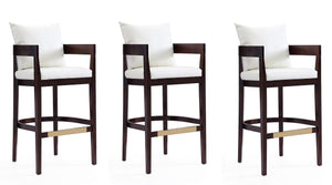 Manhattan Comfort Ritz Mid-Century Modern Bar Stool (Set of 3) Ivory and Dark Walnut 3-BS013-IV
