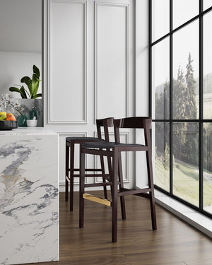 Manhattan Comfort Klismos Mid-Century Modern Bar Stool (Set of 3) Black and Dark Walnut 3-BS014-BK