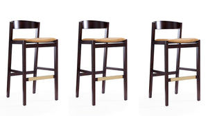 Manhattan Comfort Klismos Mid-Century Modern Bar Stool (Set of 3) Camel and Dark Walnut 3-BS014-CL
