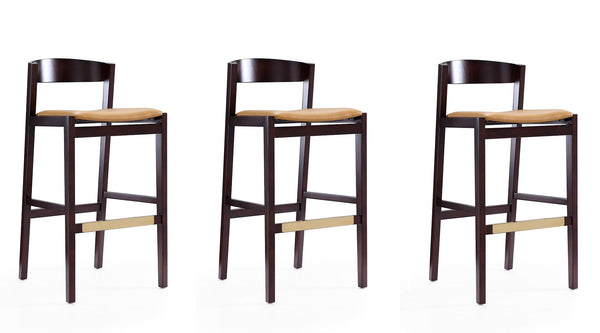 Manhattan Comfort Klismos Mid-Century Modern Bar Stool (Set of 3) Camel and Dark Walnut 3-BS014-CL