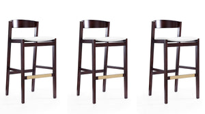 Manhattan Comfort Klismos Mid-Century Modern Bar Stool (Set of 3) Ivory and Dark Walnut 3-BS014-IV