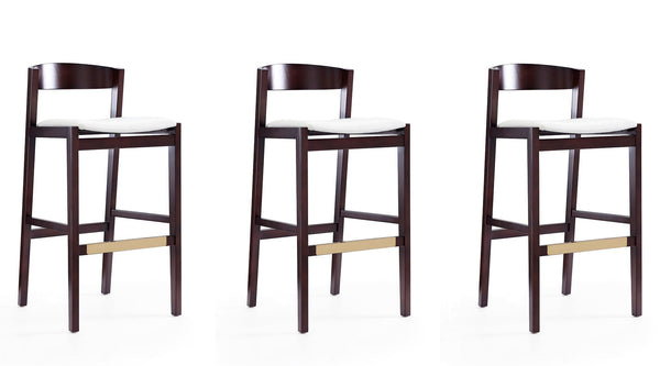 Manhattan Comfort Klismos Mid-Century Modern Bar Stool (Set of 3) Ivory and Dark Walnut 3-BS014-IV