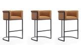 Manhattan Comfort Cosmopolitan Mid-Century Modern Bar Stool (Set of 3) Camel and Black 3-BS015-CL