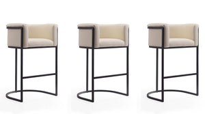 Manhattan Comfort Cosmopolitan Mid-Century Modern Bar Stool (Set of 3) Cream and Black 3-BS015-CR