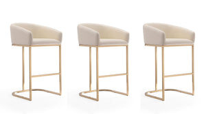 Manhattan Comfort Louvre Mid-Century Modern Bar Stool (Set of 3) Cream and Titanium Gold 3-BS016-CR