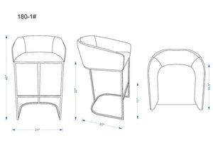 Manhattan Comfort Louvre Mid-Century Modern Bar Stool (Set of 3) Cream and Titanium Gold 3-BS016-CR