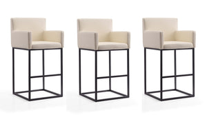 Manhattan Comfort Ambassador Mid-Century Modern Bar Stool (Set of 3) Cream and Black 3-BS017-CR